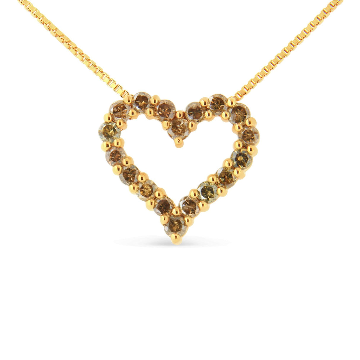 14K Yellow Gold Plated .925 Sterling Silver 1.0 Cttw Champagne Diamond Heart Pendant Necklace (K-L Color, I1-I2 Clarity) - 18" by Infinite Jewels