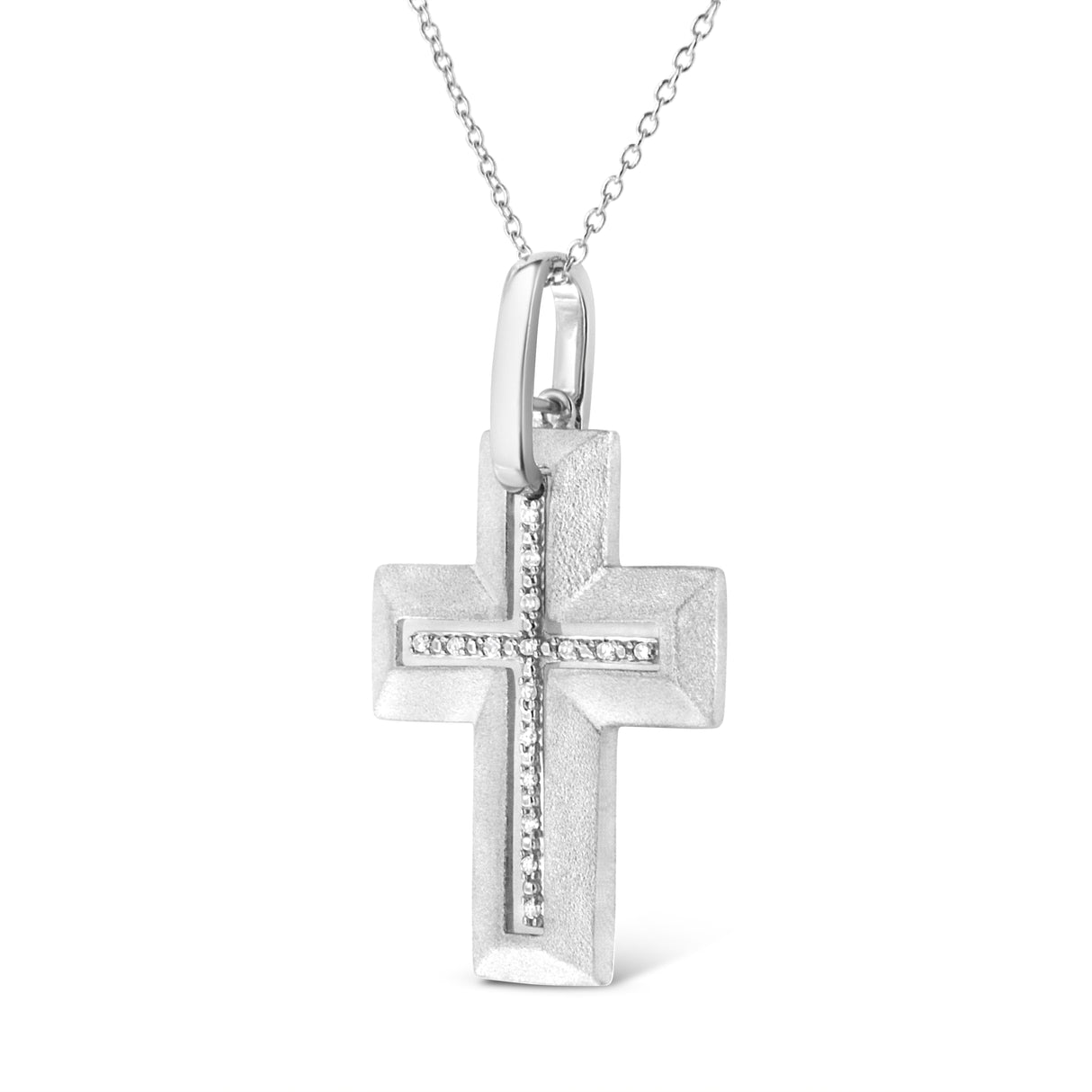 .925 Sterling Silver Prong-Set Diamond Accent Bold Cross 18" Pendant Necklace (I-J Color, I1-I2 Clarity) by Haus of Brilliance