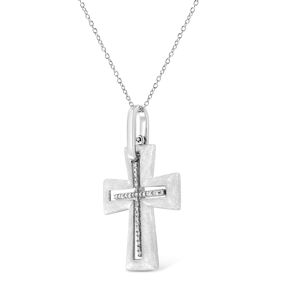 .925 Sterling Silver Prong-Set Diamond Accent Cross 18" Pendant Necklace (I-J Color, I1-I2 Clarity) by Haus of Brilliance