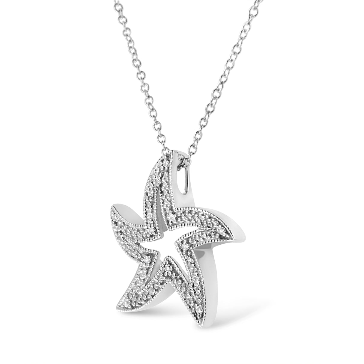 .925 Sterling Silver Prong-Set Diamond Accent Starfish 18" Pendant Necklace (I-J Color, I1-I2 Clarity) by Haus of Brilliance