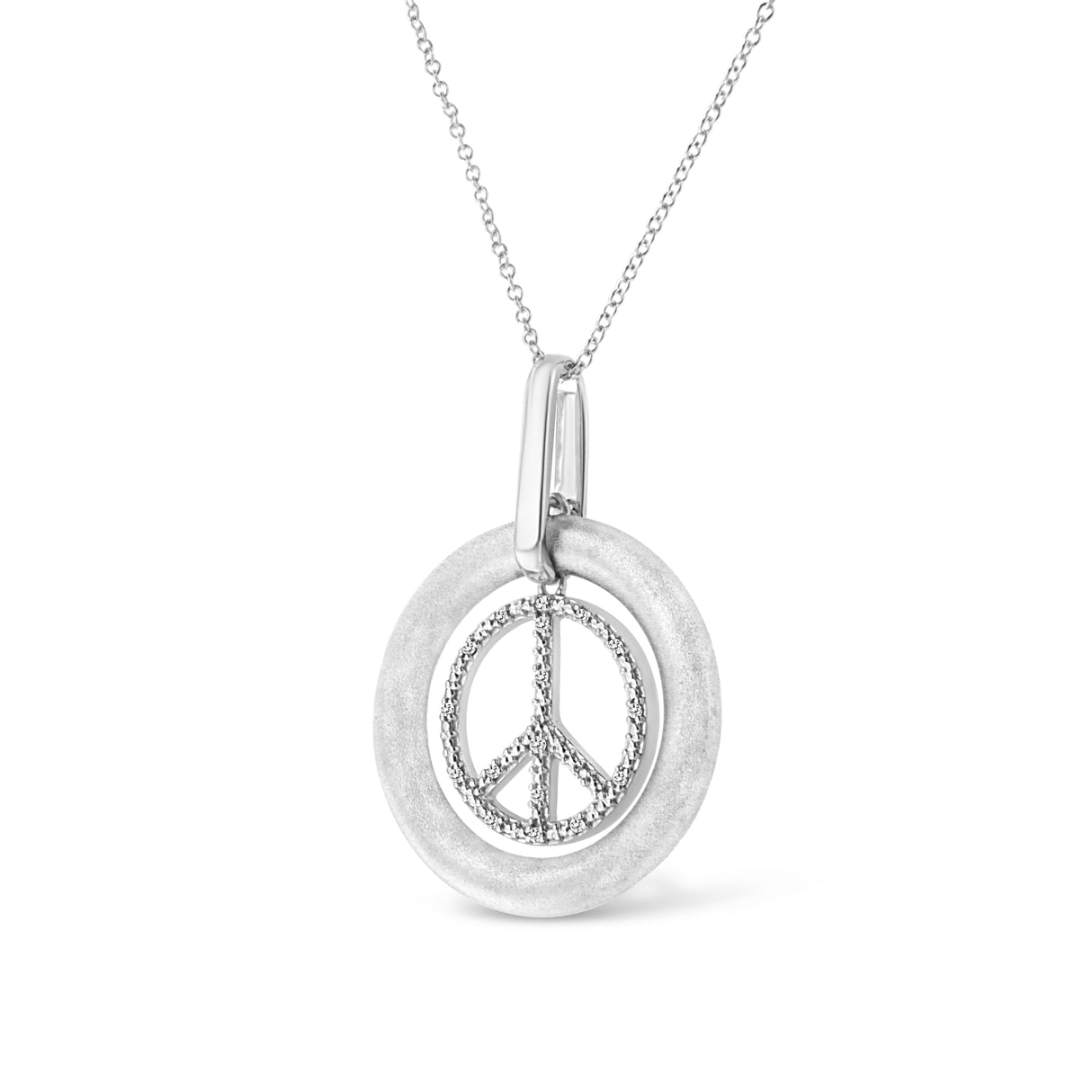 Matte Finish .925 Sterling Silver Diamond Accent Dancing Peace Sign 18" Pendant Necklace (I-J Color, I1-I2 Clarity) by Haus of Brilliance