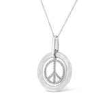 Matte Finish .925 Sterling Silver Diamond Accent Dancing Peace Sign 18" Pendant Necklace (I-J Color, I1-I2 Clarity) by Haus of Brilliance