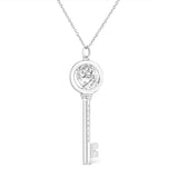 .925 Sterling Silver Diamond Accent Zodiac Key 18" Pendant Necklace (K-L Color, I1-I2 Clarity) by Infinite Jewels