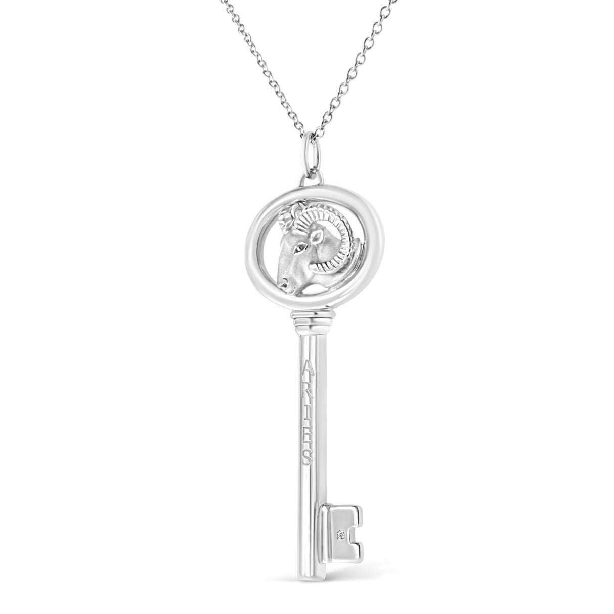 .925 Sterling Silver Diamond Accent Zodiac Key 18" Pendant Necklace (K-L Color, I1-I2 Clarity) by Haus of Brilliance