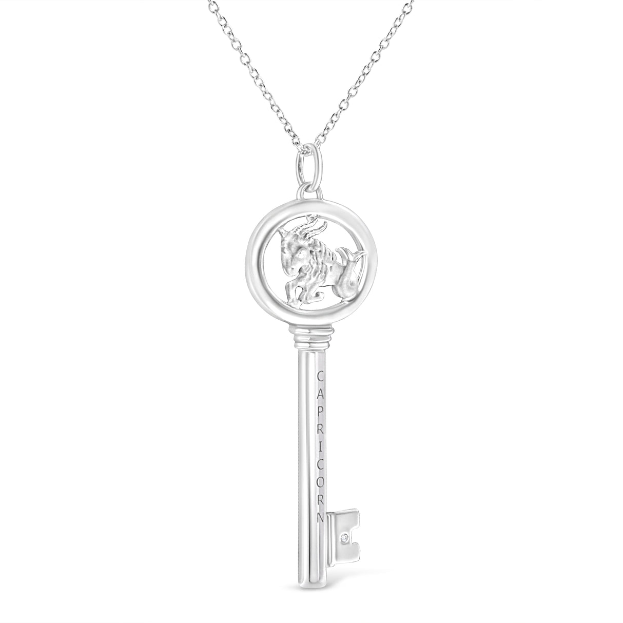 .925 Sterling Silver Diamond Accent Zodiac Key 18" Pendant Necklace (K-L Color, I1-I2 Clarity) by Haus of Brilliance