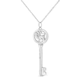 .925 Sterling Silver Diamond Accent Zodiac Key 18" Pendant Necklace (K-L Color, I1-I2 Clarity) by Infinite Jewels