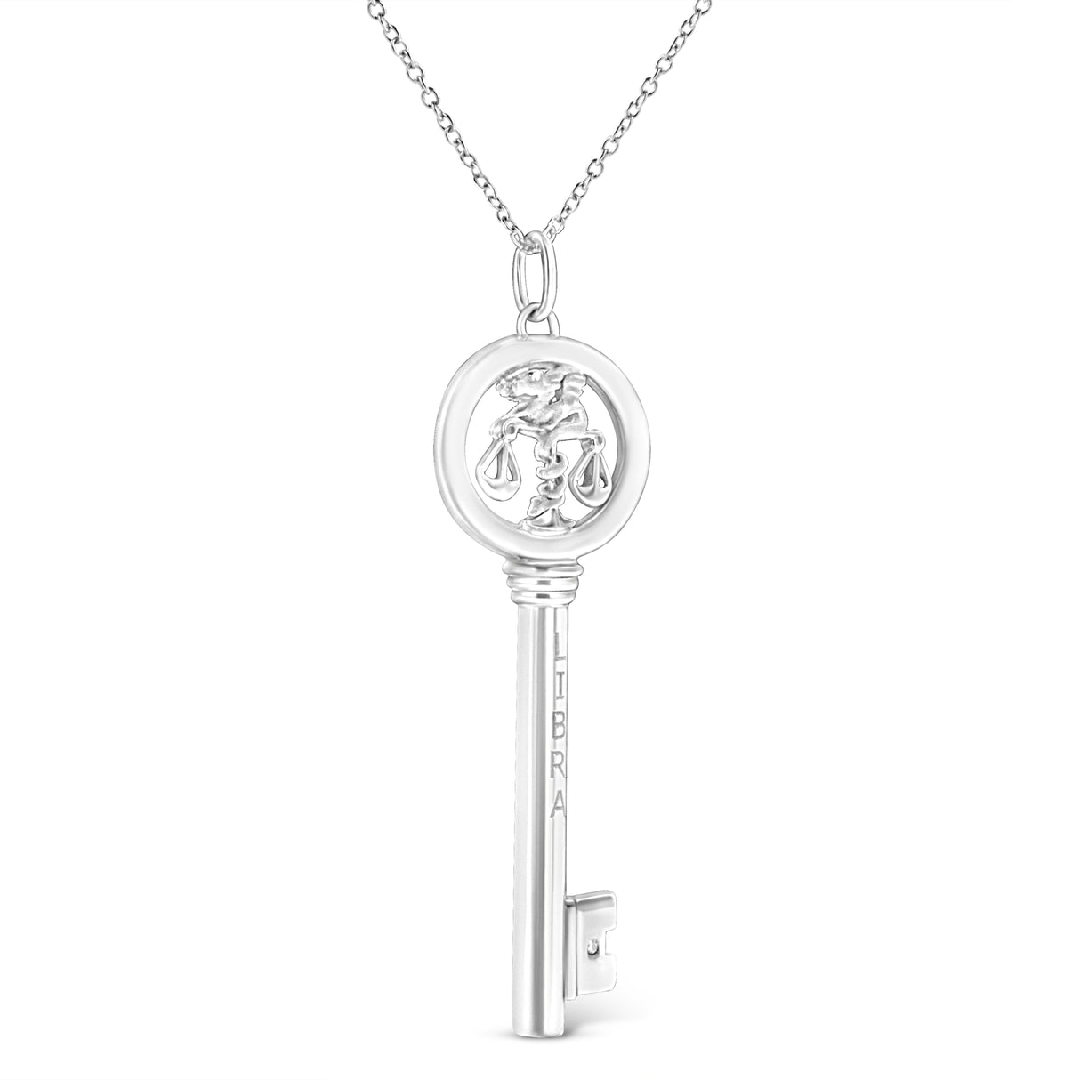 .925 Sterling Silver Diamond Accent Zodiac Key 18" Pendant Necklace (K-L Color, I1-I2 Clarity) by Infinite Jewels