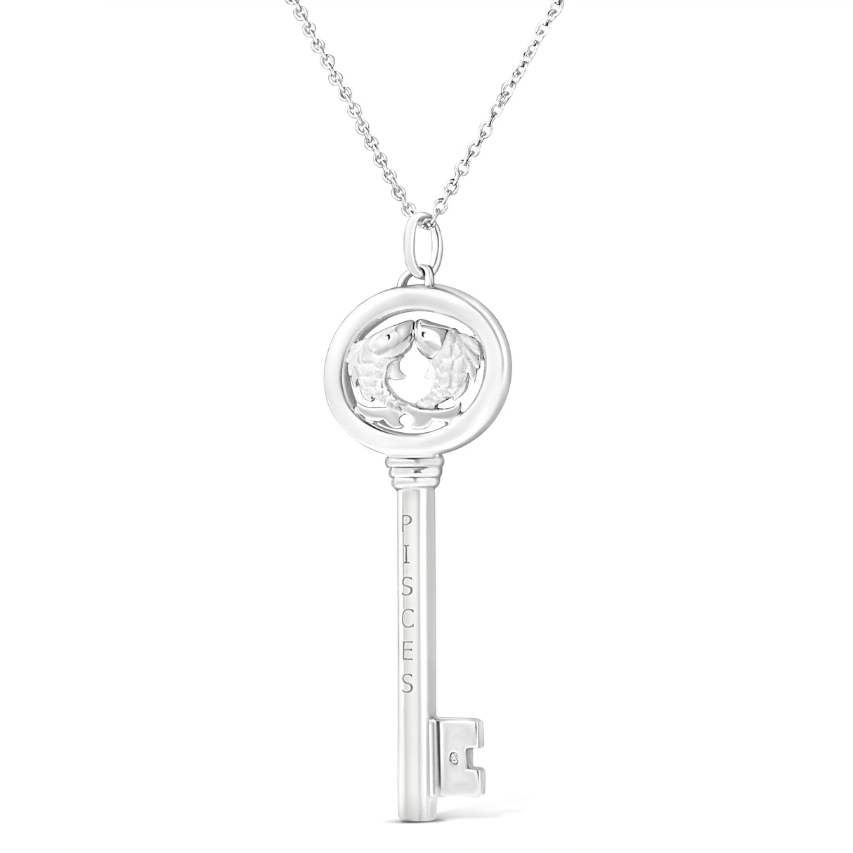 .925 Sterling Silver Diamond Accent Zodiac Key 18" Pendant Necklace (K-L Color, I1-I2 Clarity) by Infinite Jewels