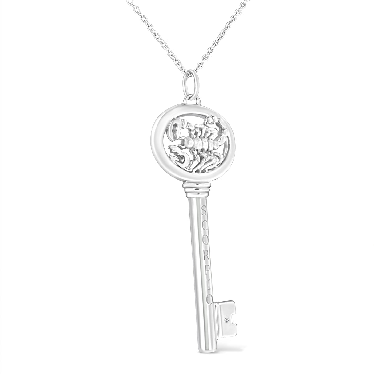 .925 Sterling Silver Diamond Accent Zodiac Key 18" Pendant Necklace (K-L Color, I1-I2 Clarity) by Haus of Brilliance