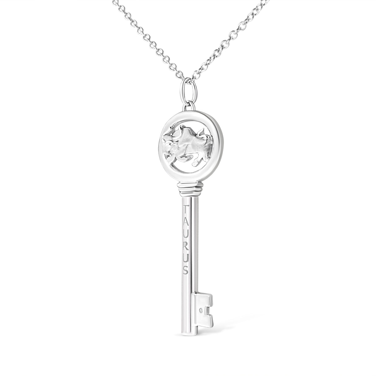 .925 Sterling Silver Diamond Accent Zodiac Key 18" Pendant Necklace (K-L Color, I1-I2 Clarity) by Haus of Brilliance