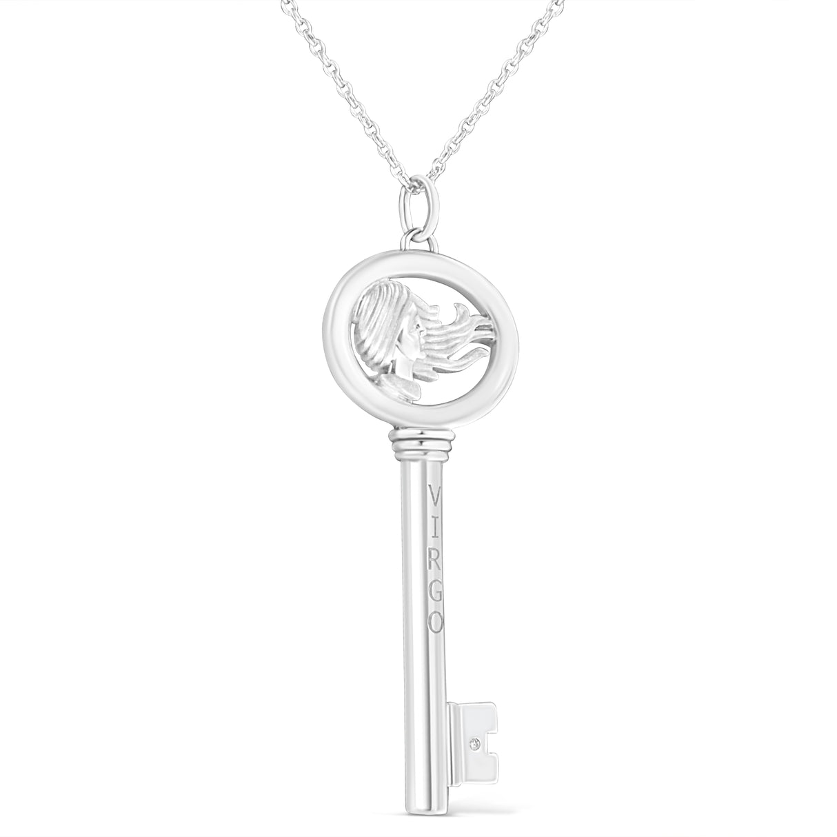 .925 Sterling Silver Diamond Accent Zodiac Key 18" Pendant Necklace (K-L Color, I1-I2 Clarity) by Haus of Brilliance