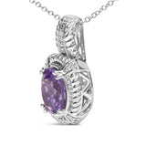 .925 Sterling Silver 9x7mm Oval Purple Amethyst and Round Diamond Accent Fashion Drop Pendant 18 Inch Necklace (I-J Color, I1-I2 Clarity) by Infinite Jewels