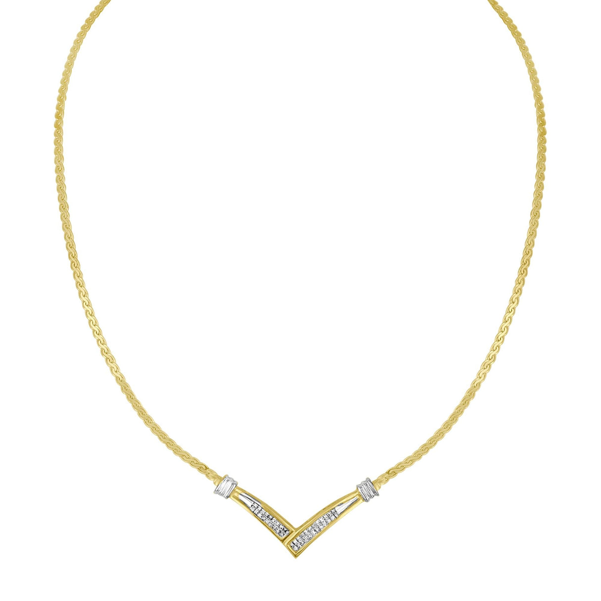 10K Yellow and White Gold 1/2 Cttw Princess Cut Diamond Channel-Set “V” Shape 18" Franco Chain Necklace (H-I Color, SI2-I1 Clarity) by Haus of Brilliance