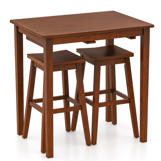 3-Piece Bar Table Set with Pub Table and 2 Saddle Stools-Espresso