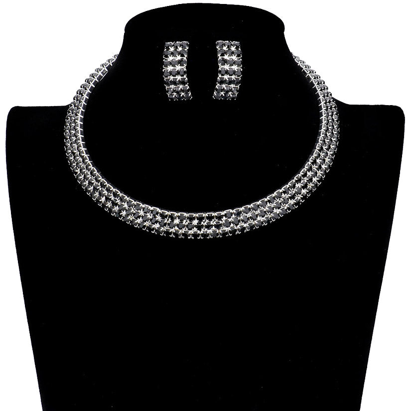 3 Rows Rhinestone Open Choker Necklace by Madeline Love