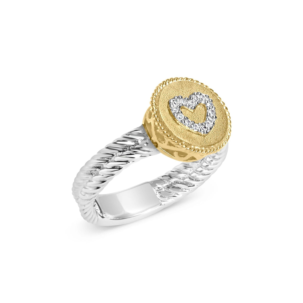 18K Yellow Gold Plated .925 Sterling Silver Diamond Heart Ring with Satin Finish (I-J Color, SI1-SI2 Clarity) by Haus of Brilliance