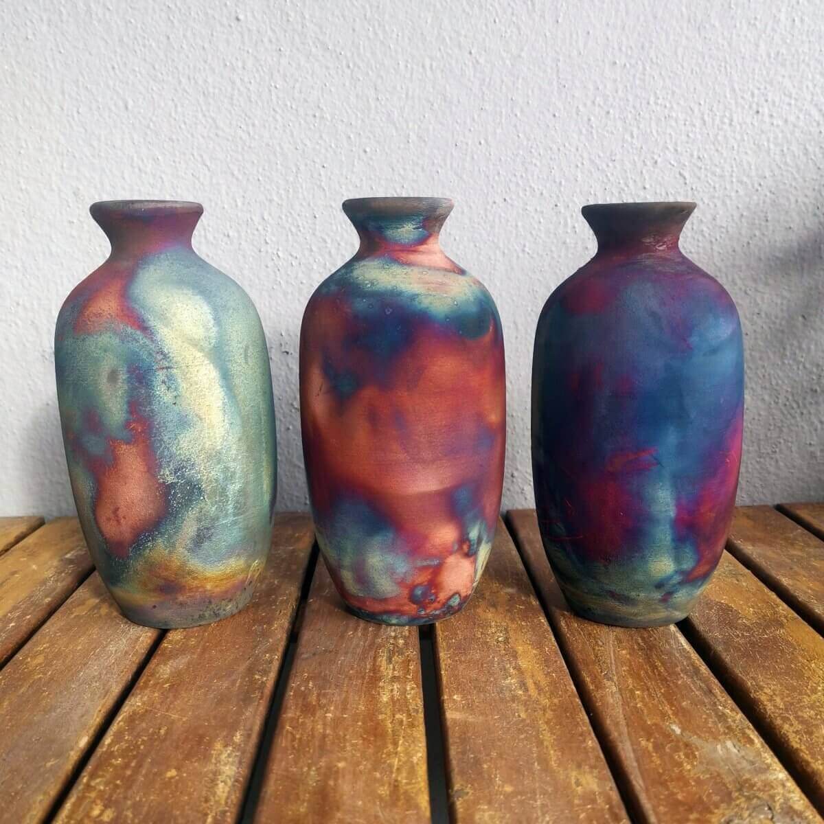 3 Pack Koban Ceramic Raku Vases with Water Tube by RAAQUU