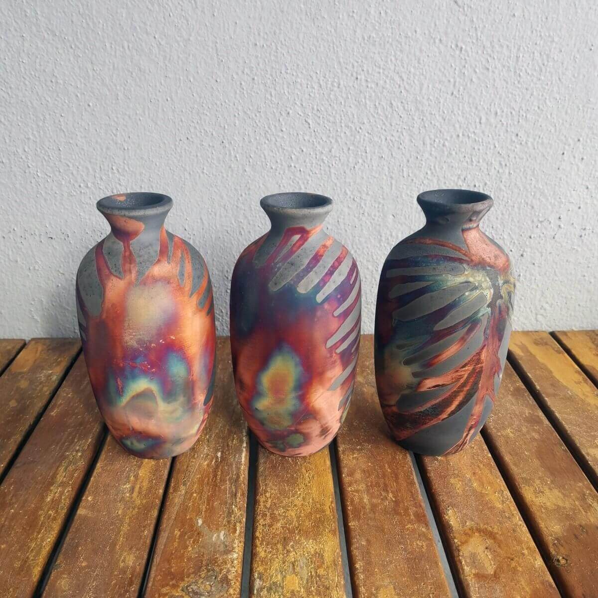 3 Pack Koban Ceramic Raku Vases with Water Tube by RAAQUU