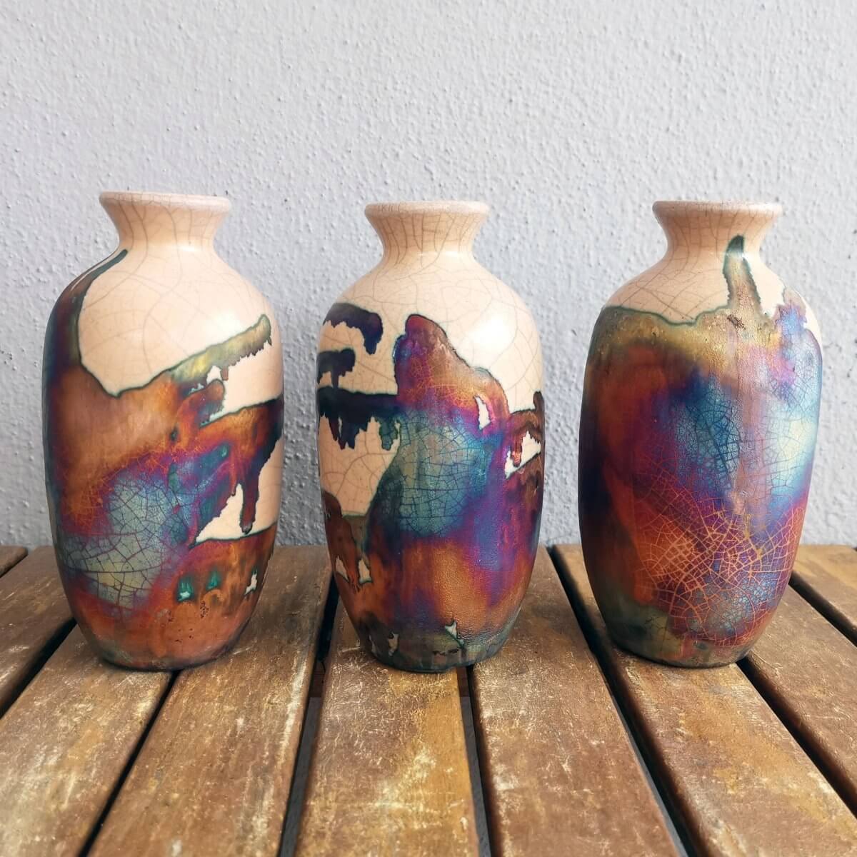 3 Pack Koban Ceramic Raku Vases with Water Tube by RAAQUU