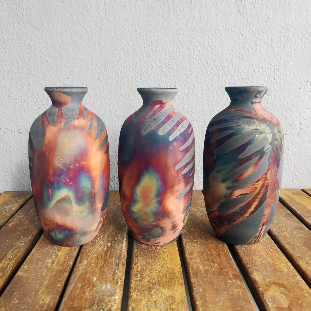 3 Pack Koban Ceramic Raku Vases with Water Tube by RAAQUU