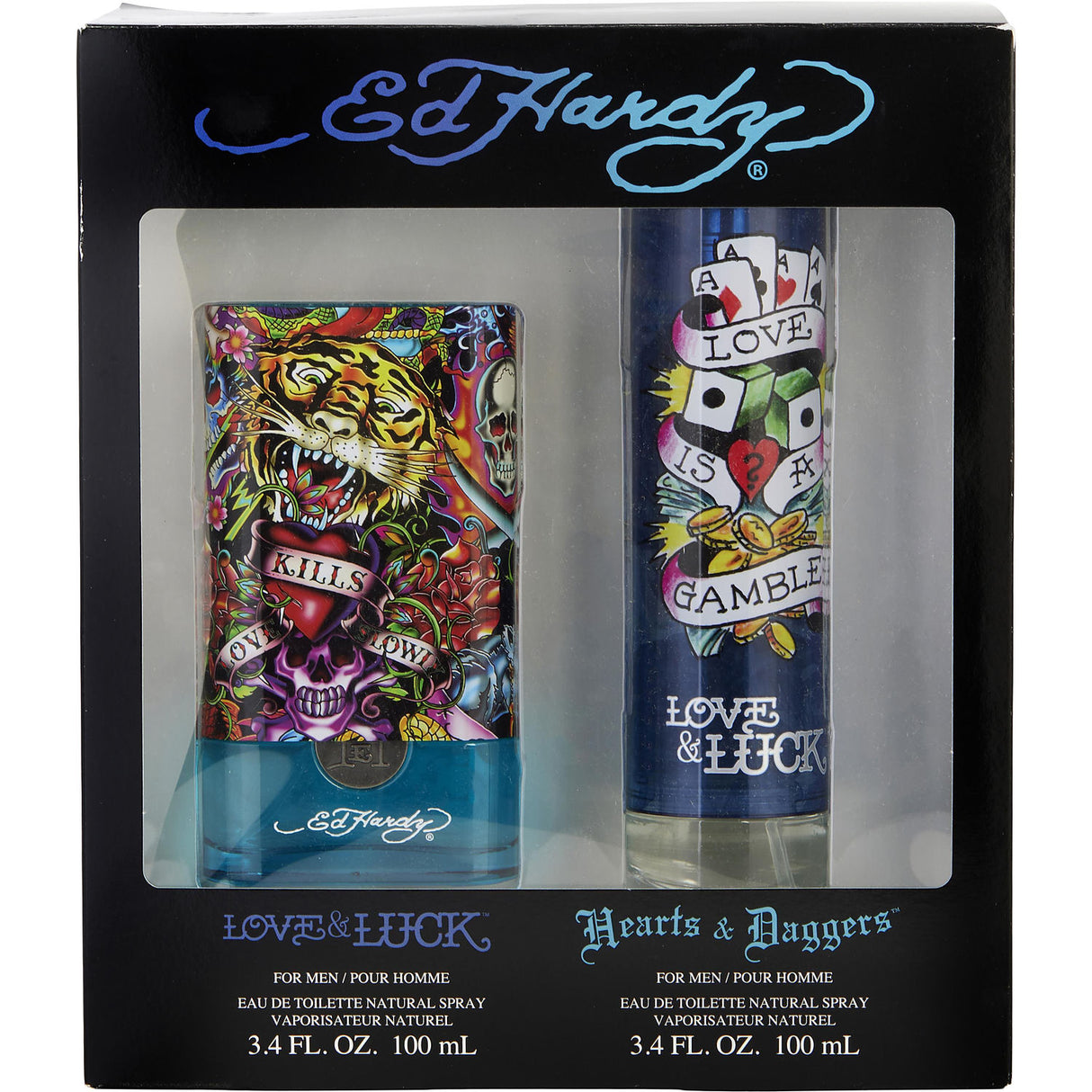 ED HARDY VARIETY by Christian Audigier - 2 PIECE MENS SET WITH ED HARDY HEARTS & DAGGERS EDT SPRAY 3.4 OZ & ED HARDY LOVE & LUCK EDT SPRAY 3.4 OZ - Men