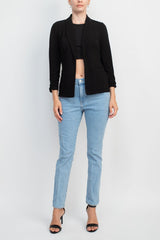 Philosophy Shawl Collar 3/4 Ruched Sleeve Knit Crepe with Belt Pockets by Curated Brands