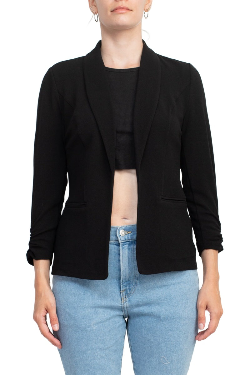 Philosophy Shawl Collar 3/4 Ruched Sleeve Knit Crepe with Belt Pockets by Curated Brands