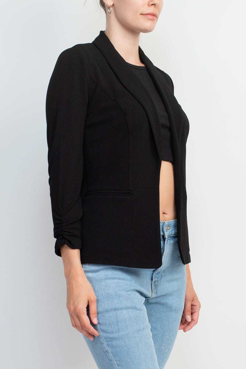 Philosophy Shawl Collar 3/4 Ruched Sleeve Knit Crepe with Belt Pockets by Curated Brands