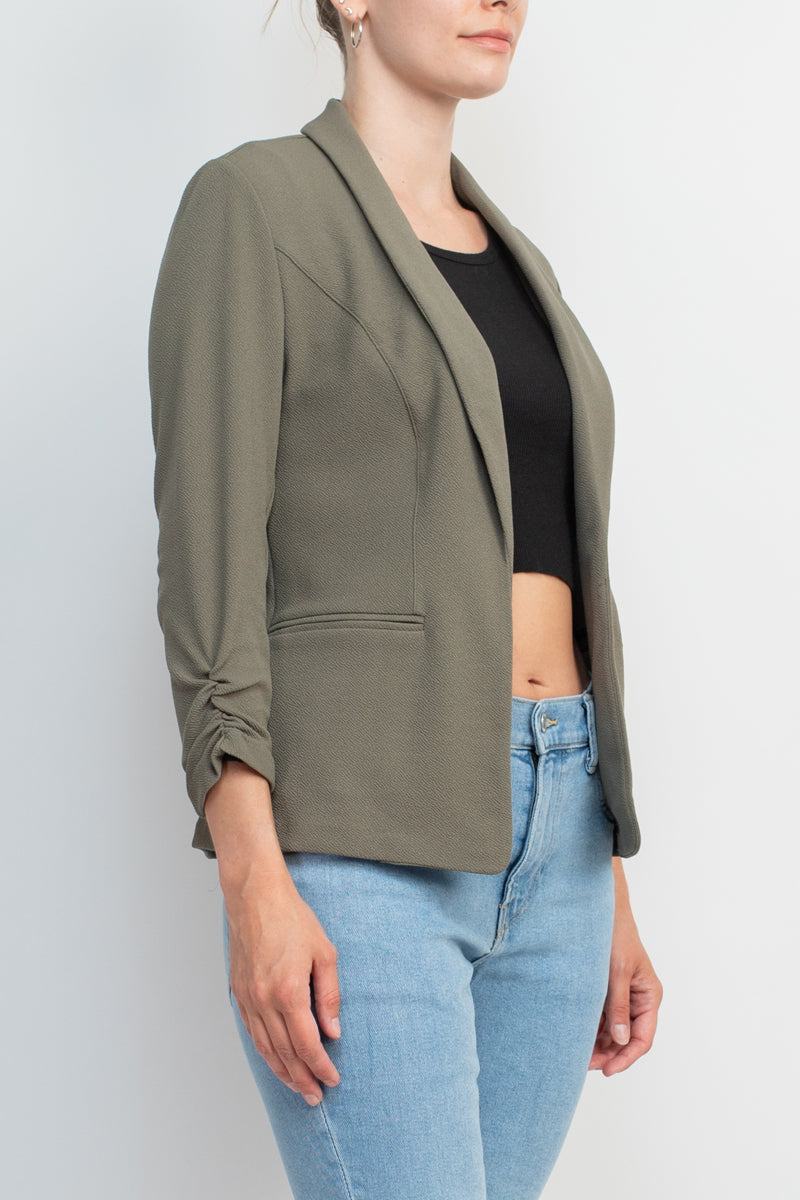 Philosophy Shawl Collar 3/4 Ruched Sleeve Knit Crepe with Belt Pockets by Curated Brands