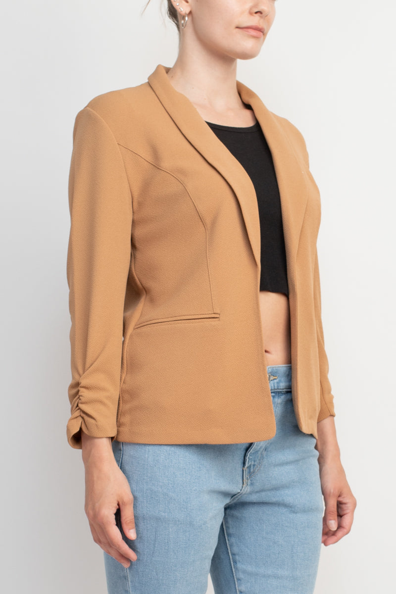 Philosophy Shawl Collar 3/4 Ruched Sleeve Knit Crepe with Belt Pockets by Curated Brands