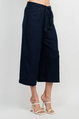 Land N Sea Elastic Mid Waist Tie Waist Wide Leg Linen Pant with Pockets by Curated Brands