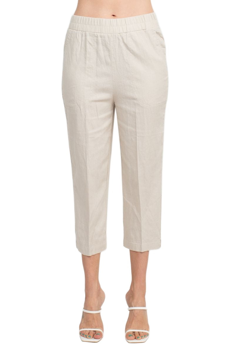 Land N Sea Pull-on Elastic Waist Slit Bottom Linen Gaucho Pant with Pockets by Curated Brands