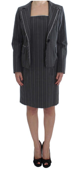 Gray Stretch Suit Sheath Dress & Blazer Set by Faz