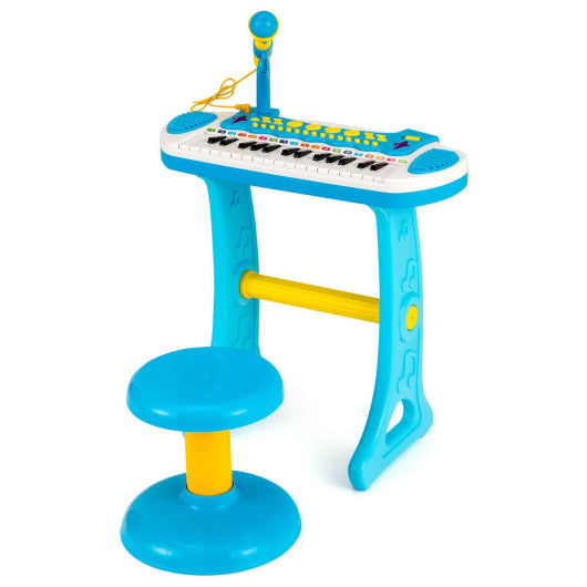 31-Key Kids Piano Keyboard Toy with Microphone and Multiple Sounds for Age 3+-Blue