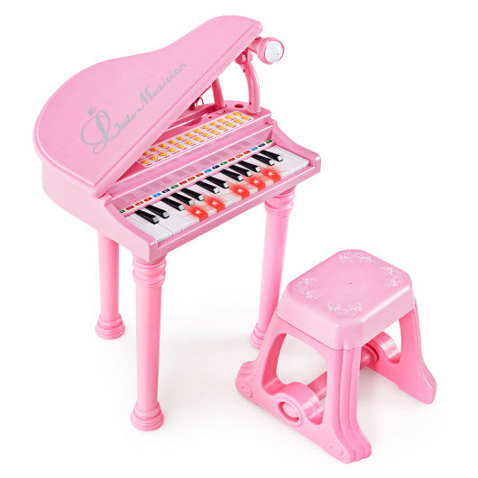 31 Keys Kids Piano Keyboard with Stool and Piano Lid-Pink