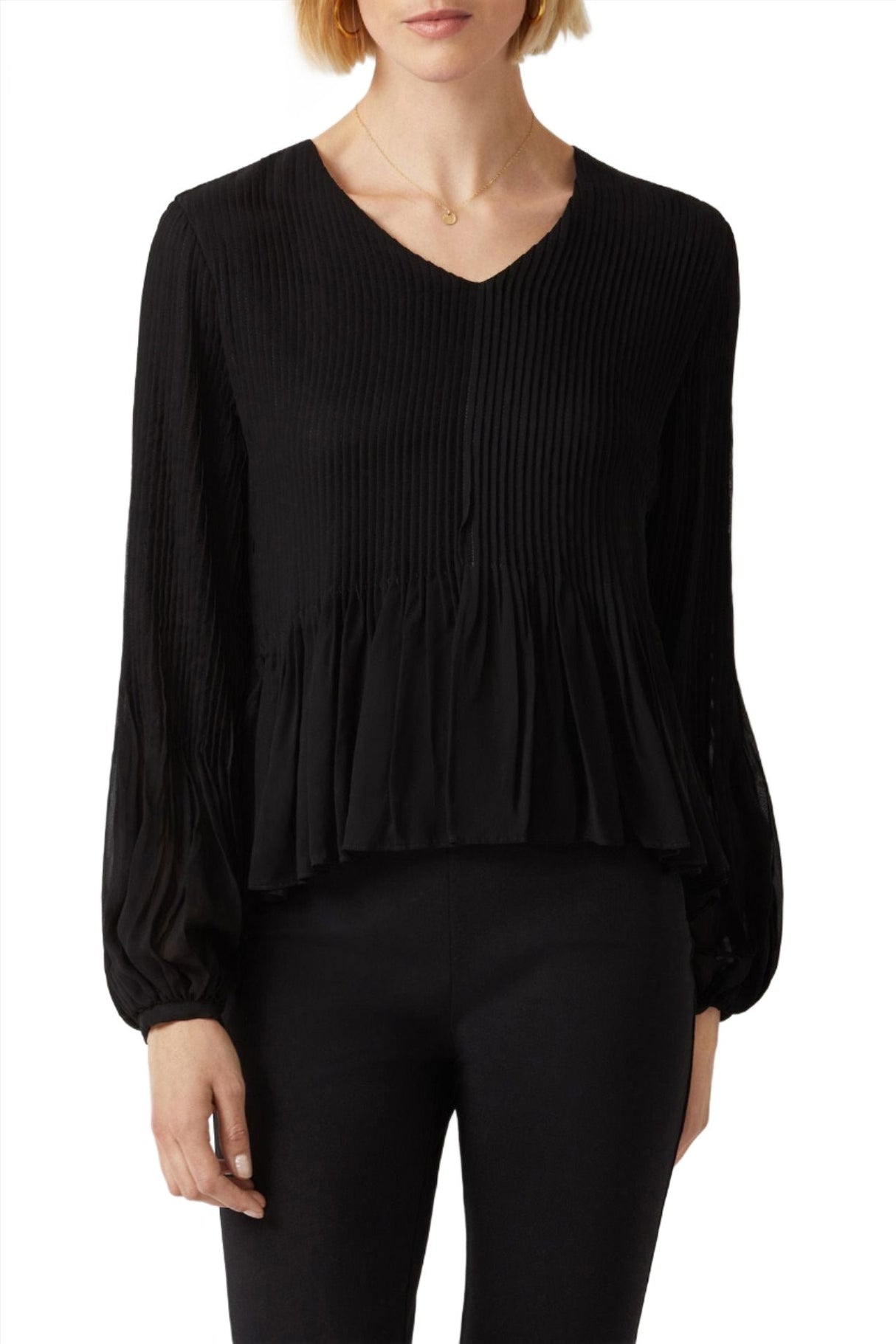 Ecru Designs V-Neck Long Sleeve Ruched Chiffon Top by Curated Brands