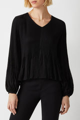 Ecru Designs V-Neck Long Sleeve Ruched Chiffon Top by Curated Brands