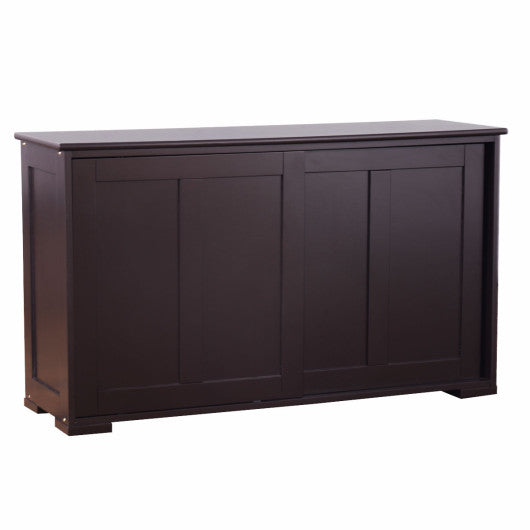 Kitchen Storage Cabinet with Wood Sliding Door-Brown