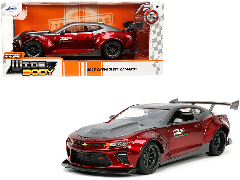 2016 Chevrolet Camaro Widebody "HKS" Candy Red Metallic and Matt Gray Metallic "Bigtime Muscle" Series 1/24 Diecast Model Car by Jada