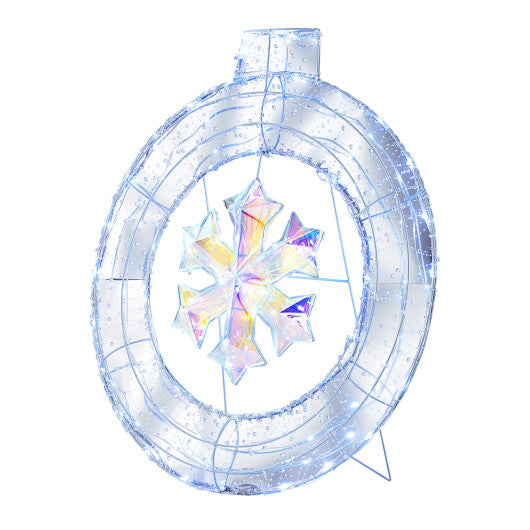 33 Inch Lighted Snowflake Wreath with Hanging Ring and Support Bracket