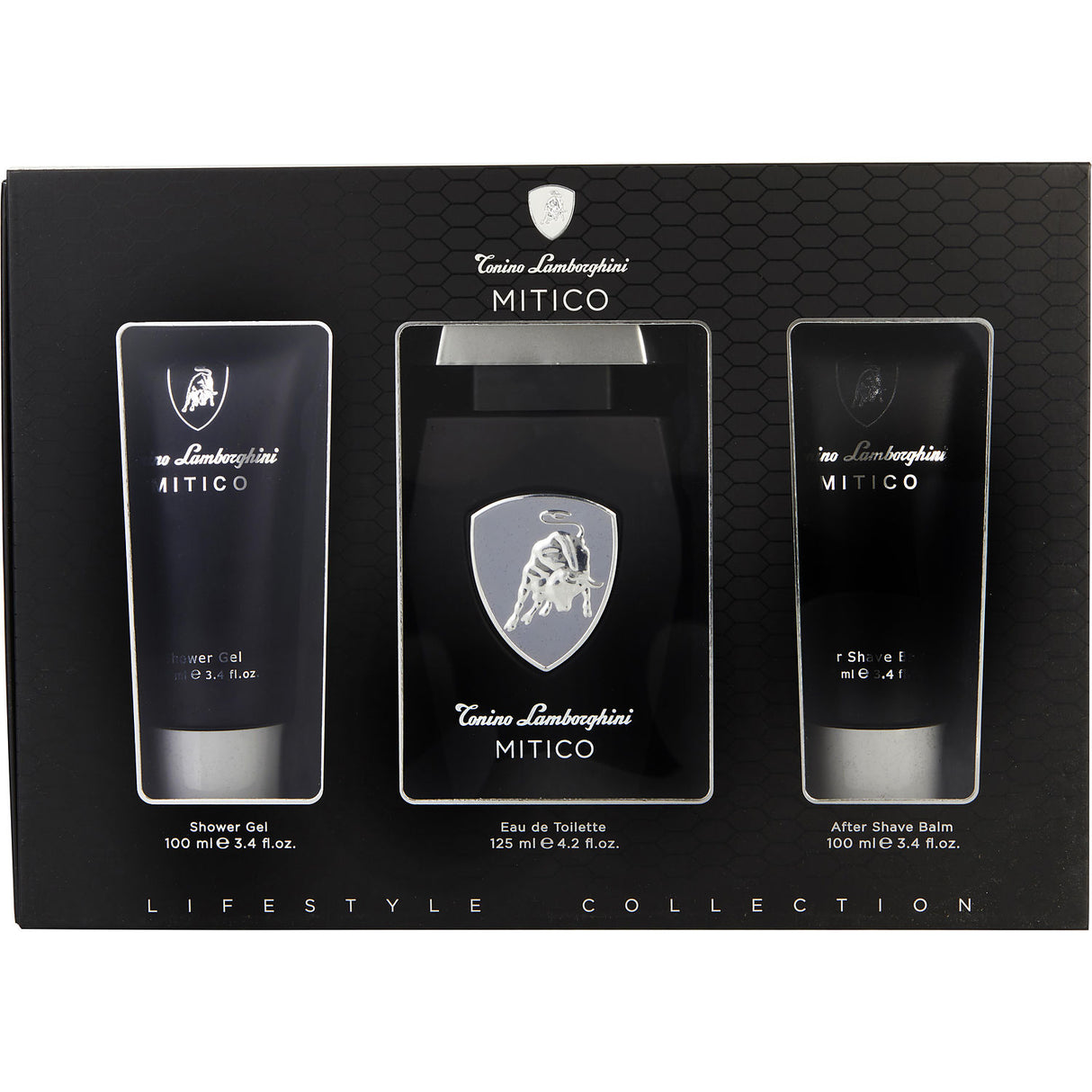 LAMBORGHINI MITICO by Tonino Lamborghini - EDT SPRAY 4.2 OZ & AFTERSHAVE BALM 3.4 OZ & SHOWER GEL 3.4 OZ - Men