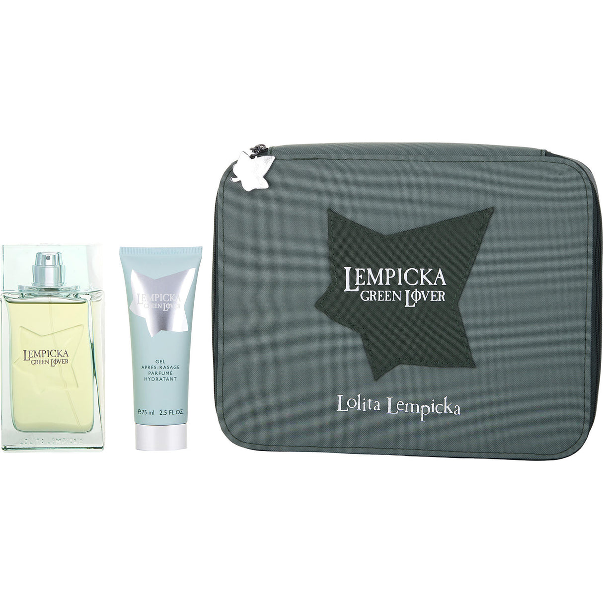 LOLITA LEMPICKA GREEN LOVER by Lolita Lempicka - EDT SPRAY 3.4 OZ & AFTERSHAVE GEL 2.5 OZ & TOILETRY BAG - Men