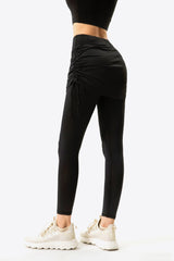 Drawstring Ruched Faux Layered Yoga Leggings by Blak Wardrob