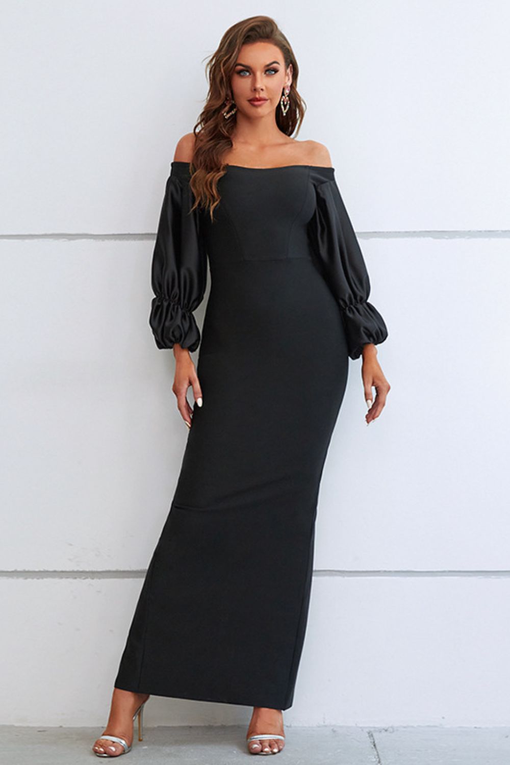 Off-Shoulder Bubble Sleeve Slit Dress by Faz