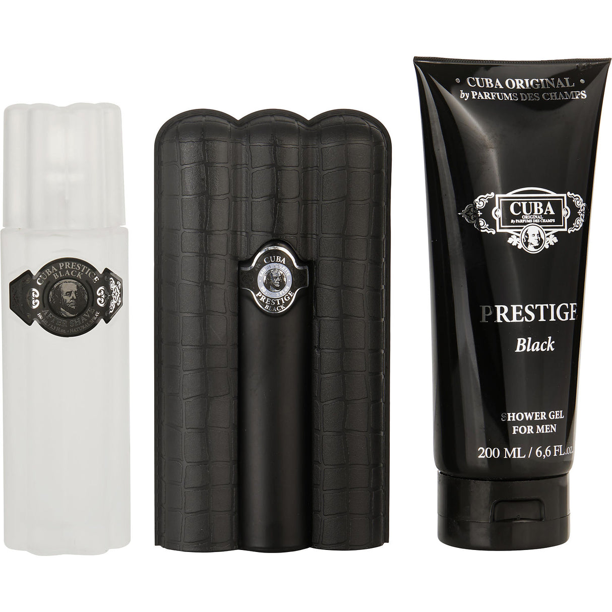 CUBA PRESTIGE BLACK by Cuba - EDT SPRAY 3 OZ & AFTERSHAVE SPRAY 3.3 OZ & SHOWER GEL 6.6 OZ - Men