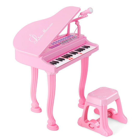 37 Keys Kids Piano Keyboard with Stool and Piano Lid-Pink