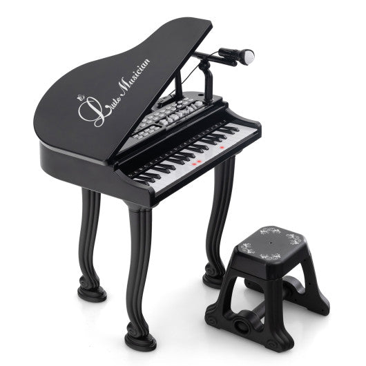 37 Keys Kids Piano Keyboard with Stool and Piano Lid-Black