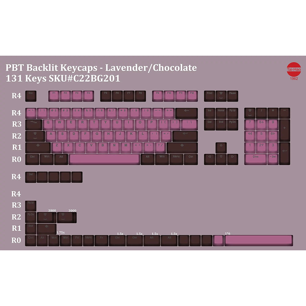 Tai-Hao Lavender Chocolate PBT Backlit Keycap Set by Level Up Desks