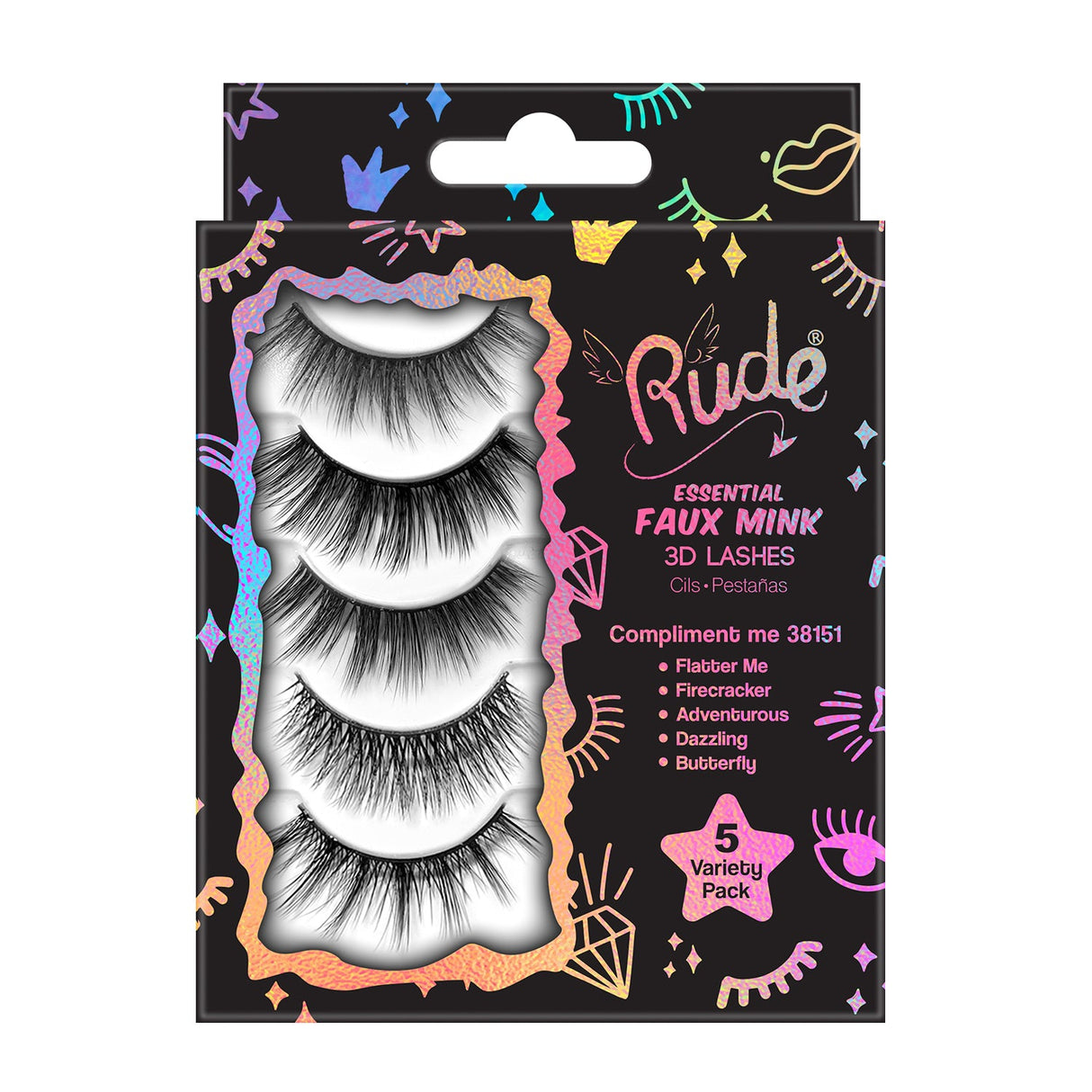 Rude Essential Faux Mink 3D Lashes 5 Multi-Pack - Compliment Me