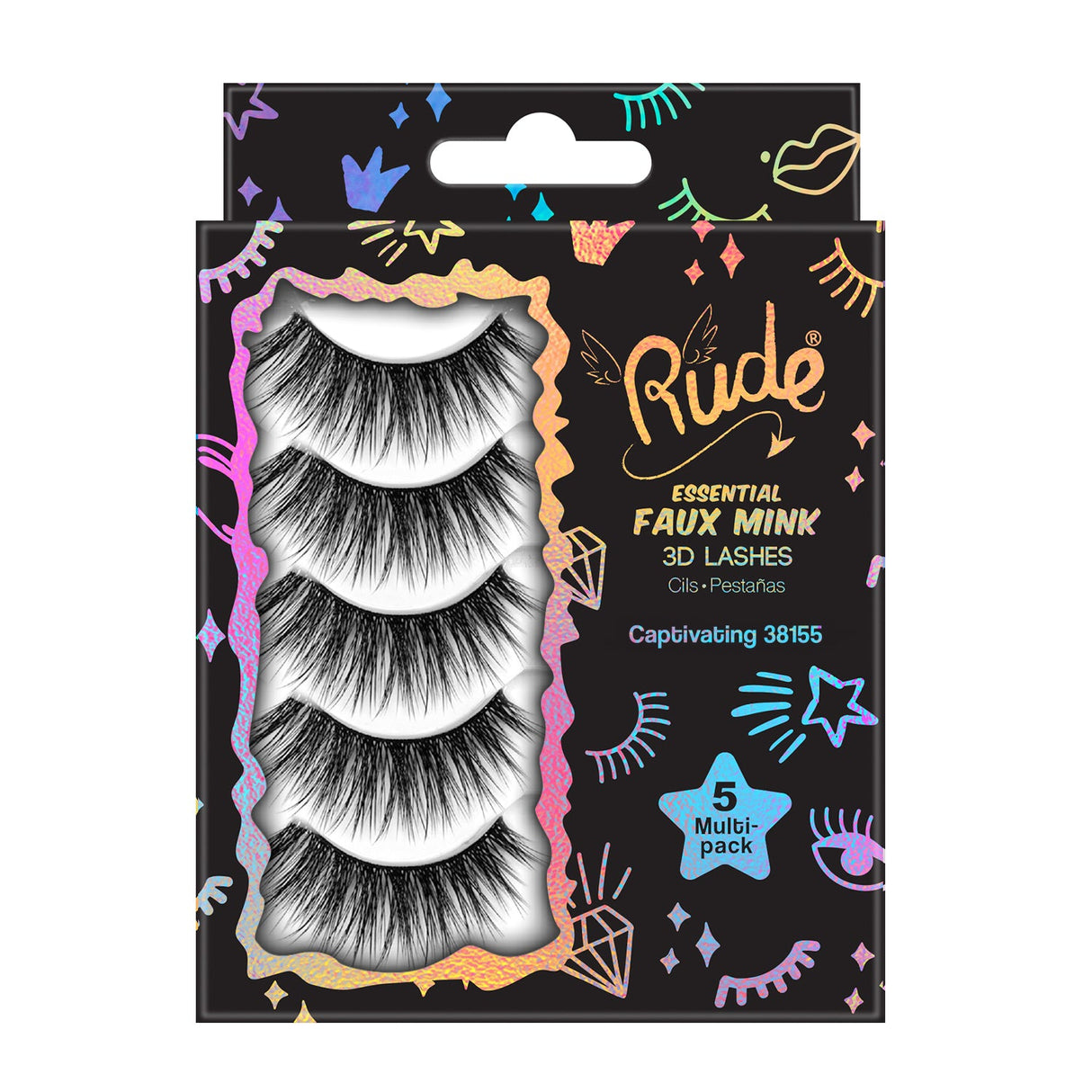 Rude Essential Faux Mink 3D Lashes 5 Multi-Pack - Captivating